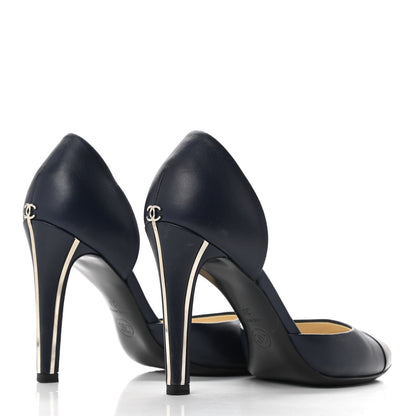 Chanel Lambskin Cap Toe d'Orsay Pumps 36 Navy Black 4 of 11