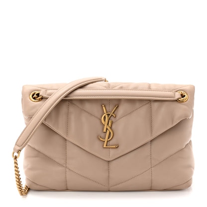 Saint Laurent Lambskin Quilted Small Loulou Puffer Monogram Chain Satchel Dark Beige 1 of 11