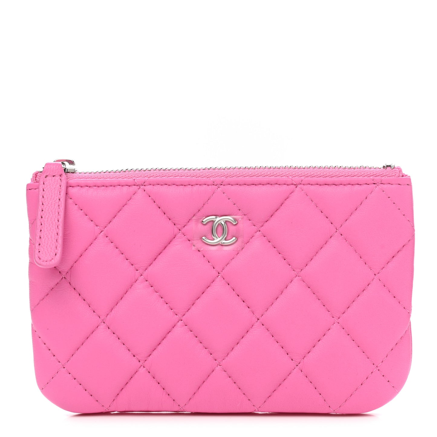 Lambskin Quilted Small Cosmetic Case Neon Pink