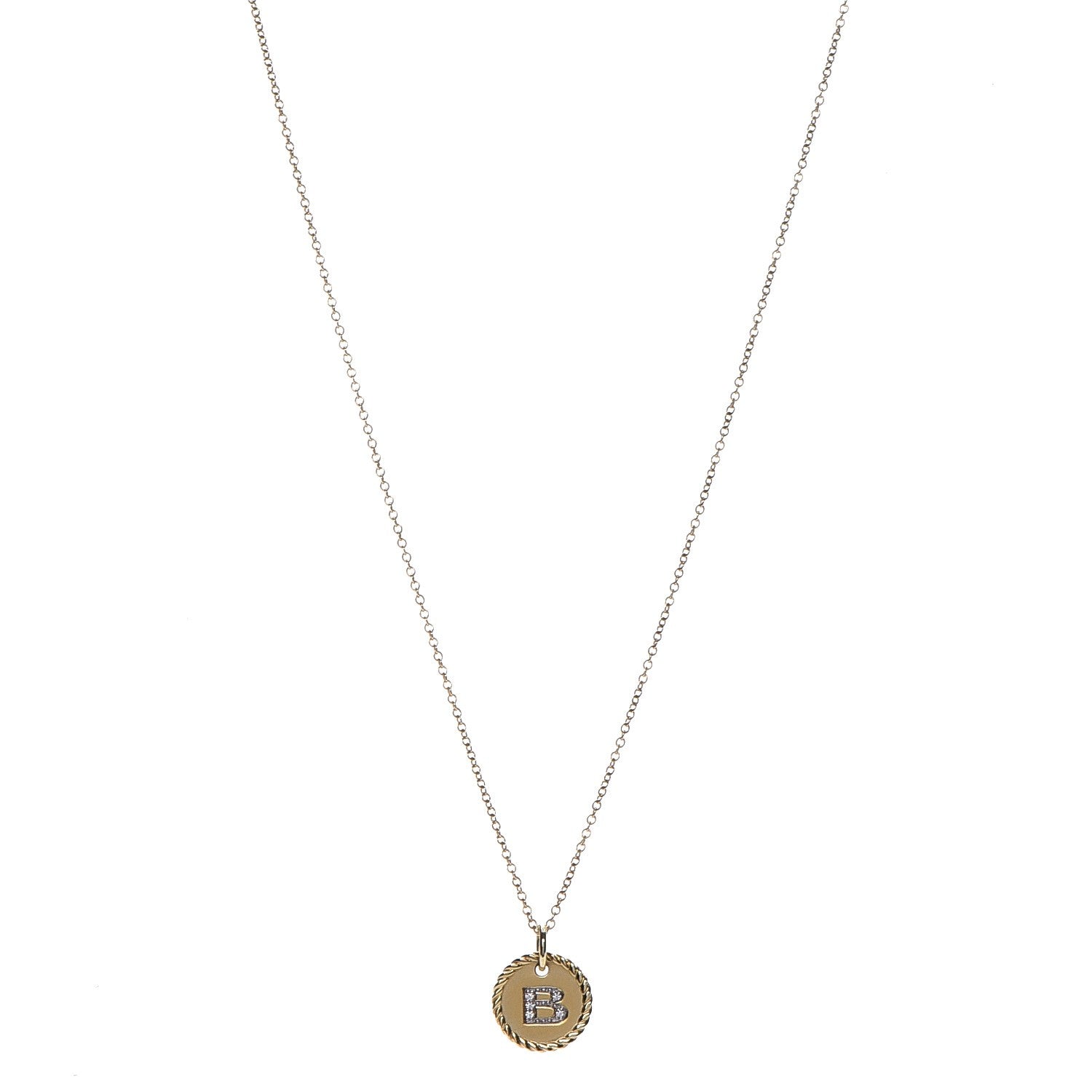 David Yurman 18K Yellow Gold Diamond Initial B Charm Necklace 1 of 8