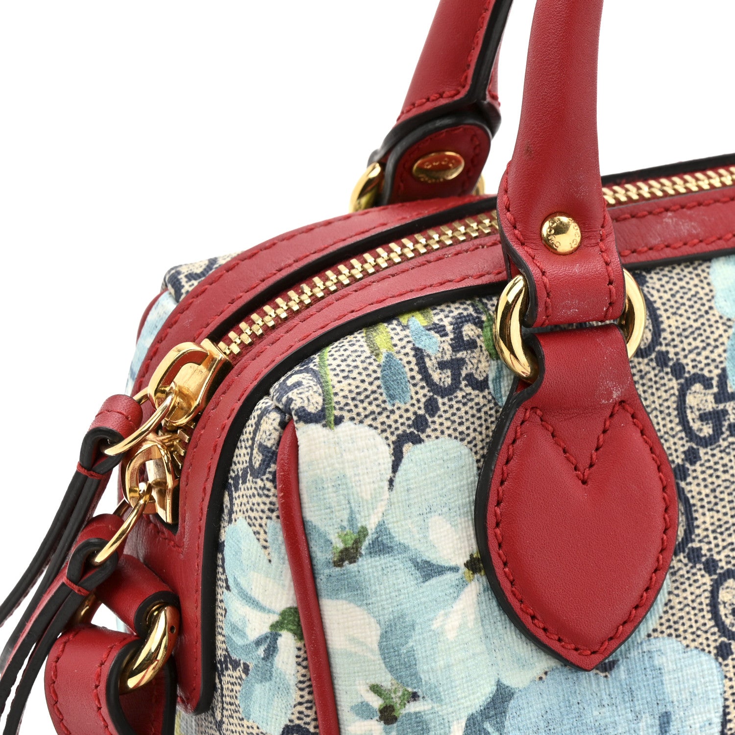 Gucci GG Supreme Monogram Blooms Mini Boston Navy Blue Hibiscus 13 of 14