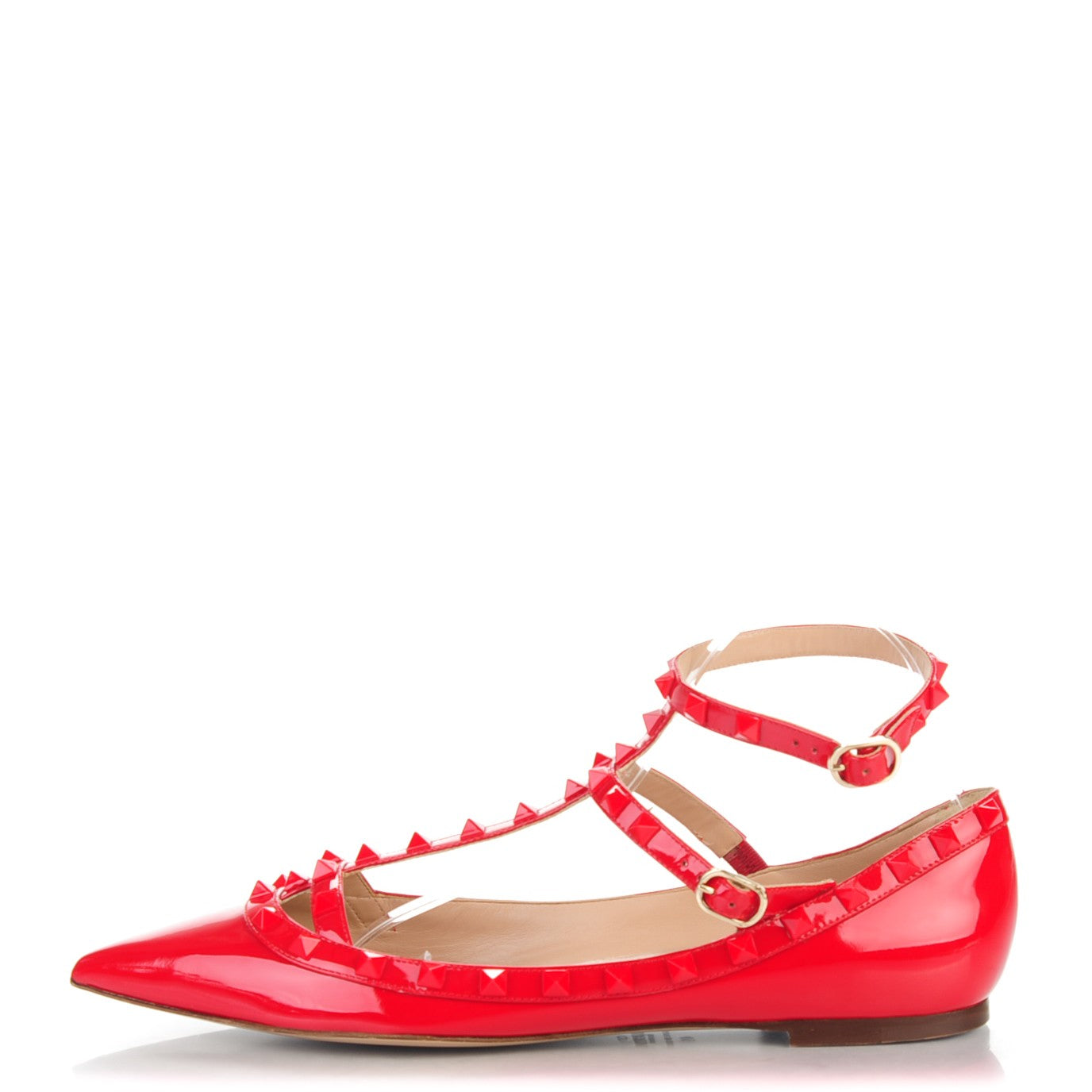 Patent Monochrome Rockstud Cage Ballerina Flats 41 Rosso Valentino