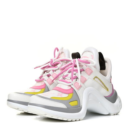 Louis Vuitton Calfskin Technical Nylon LV Archlight Sneakers 36 White Pink Yellow 3 of 7