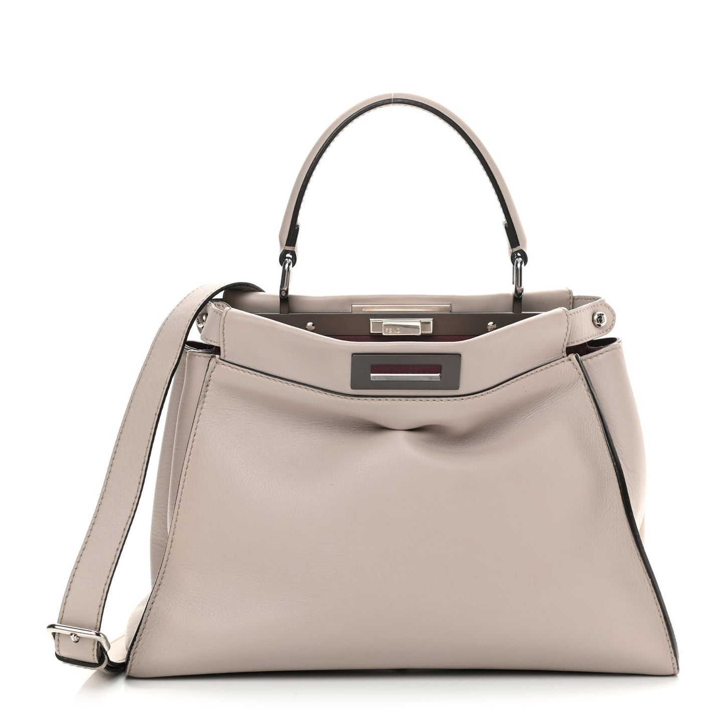 Vitello Seta Shiny Nappa Medium Peekaboo Iconic Satchel Grigio Polvere Bordeaux