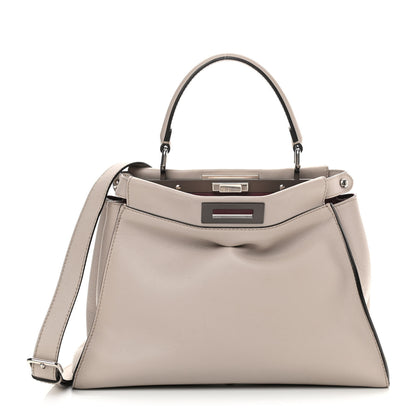 Fendi Vitello Seta Shiny Nappa Medium Peekaboo Iconic Satchel Grigio Polvere Bordeaux 1 of 15