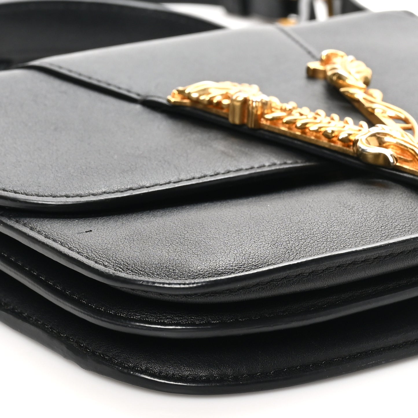 Vitello Barocco Virtus Small Top Handle Shoulder Bag Black