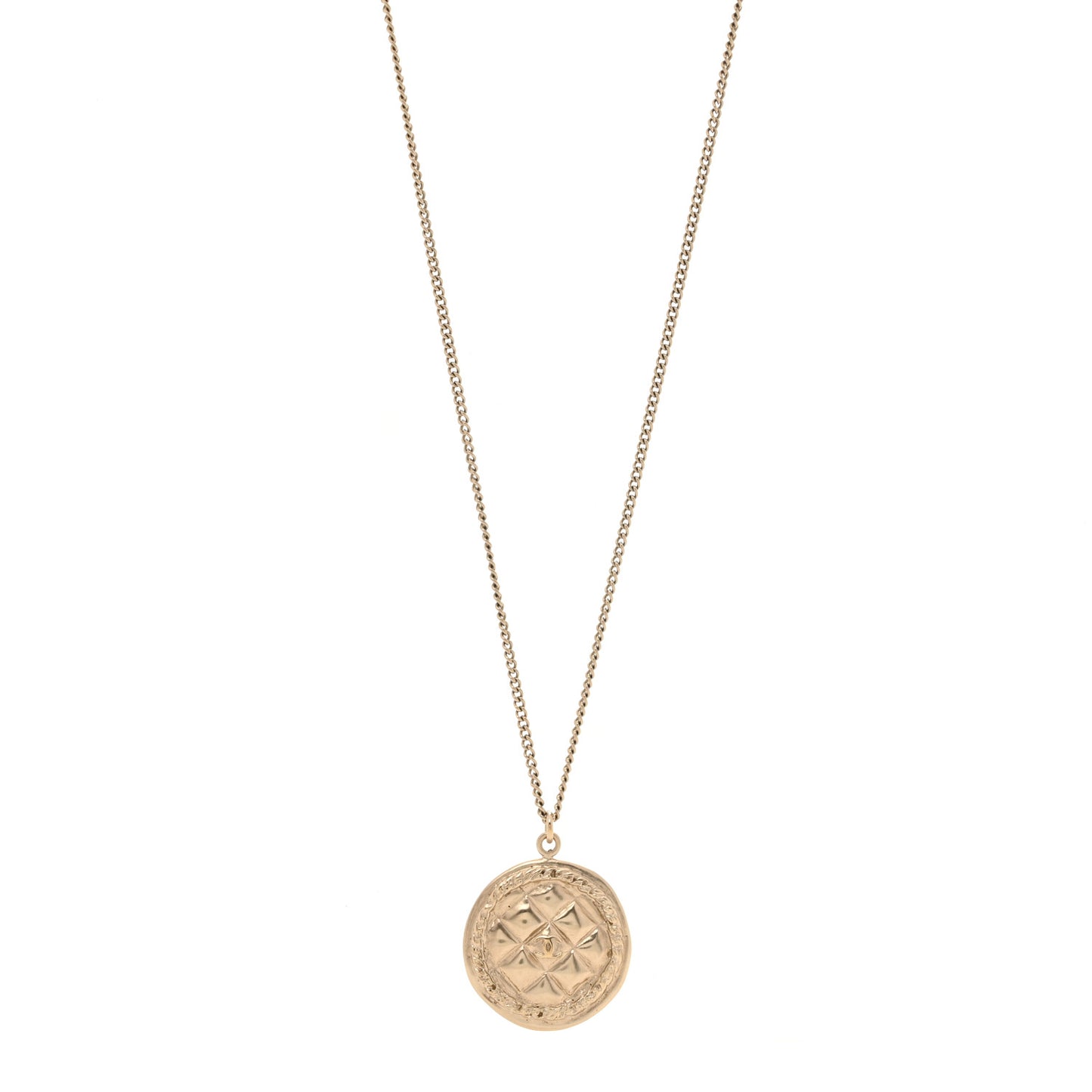 Quilted CC Pendant Chain Necklace Light Gold