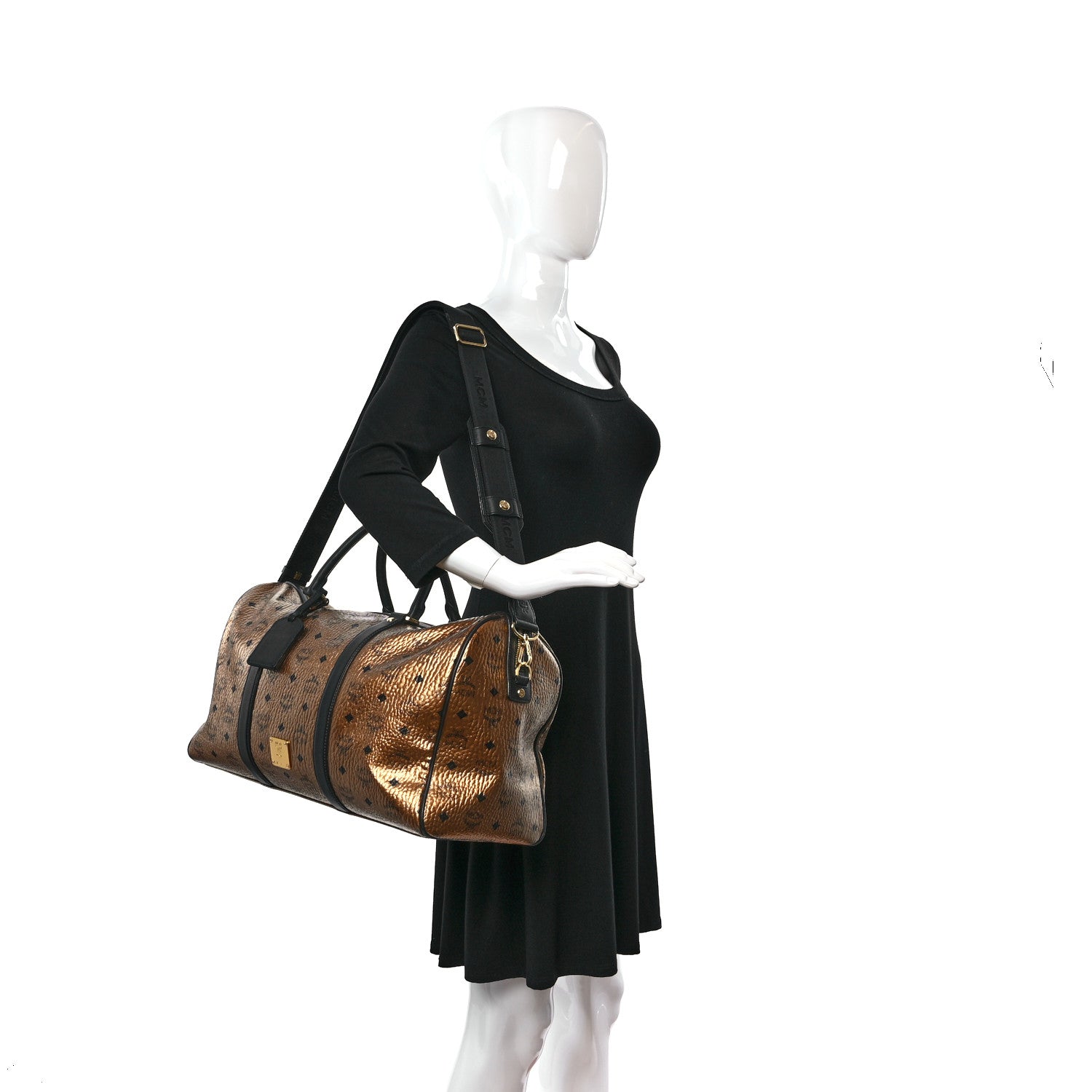 MCM Metallic Visetos Traveler Weekender Duffle Bag Gold 2 of 11