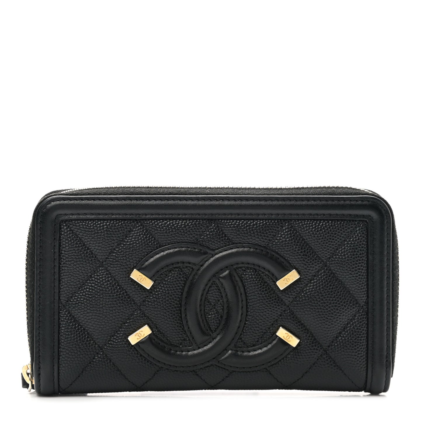 Caviar Quilted Medium Filigree Zip Around Wallet Black
