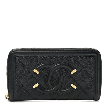 Chanel Caviar Quilted Medium Filigree Zip Around Wallet Black 1 of 10