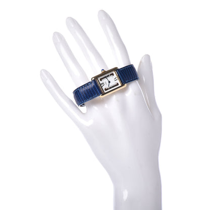 Cartier Sterling Silver Vermeil Lizard 20mm Must de Cartier Tank Quartz Watch Blue 2 of 8