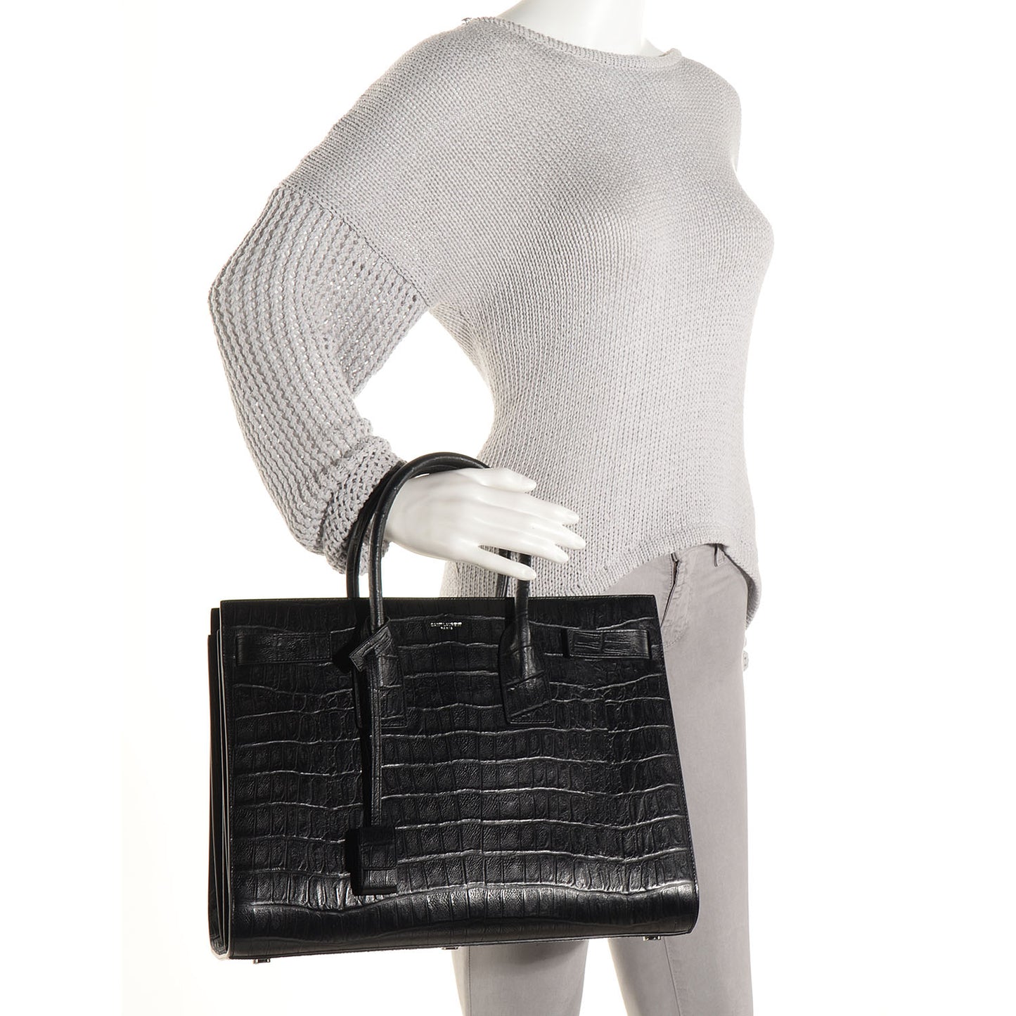 Crocodile Embossed Large Sac De Jour Carryall Black