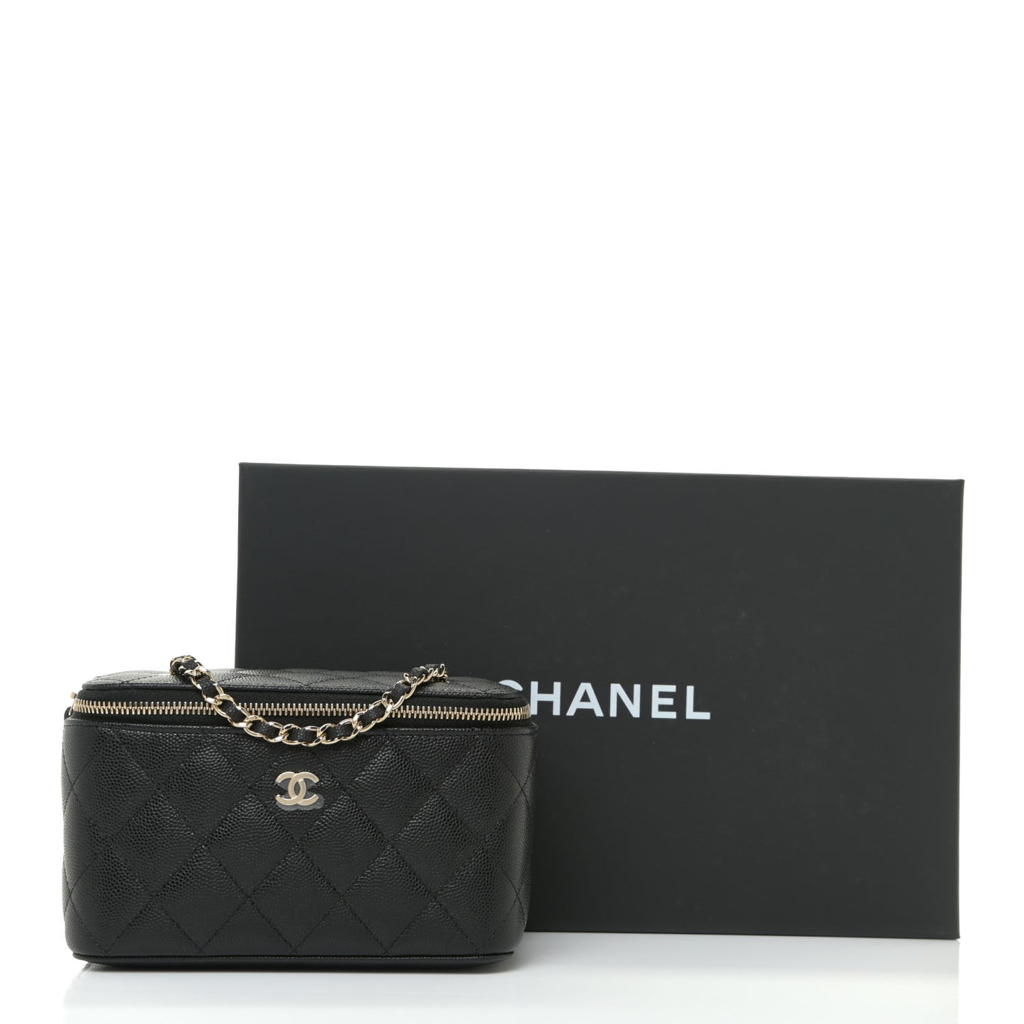 Caviar Quilted Small Vanity Case With Chain Black