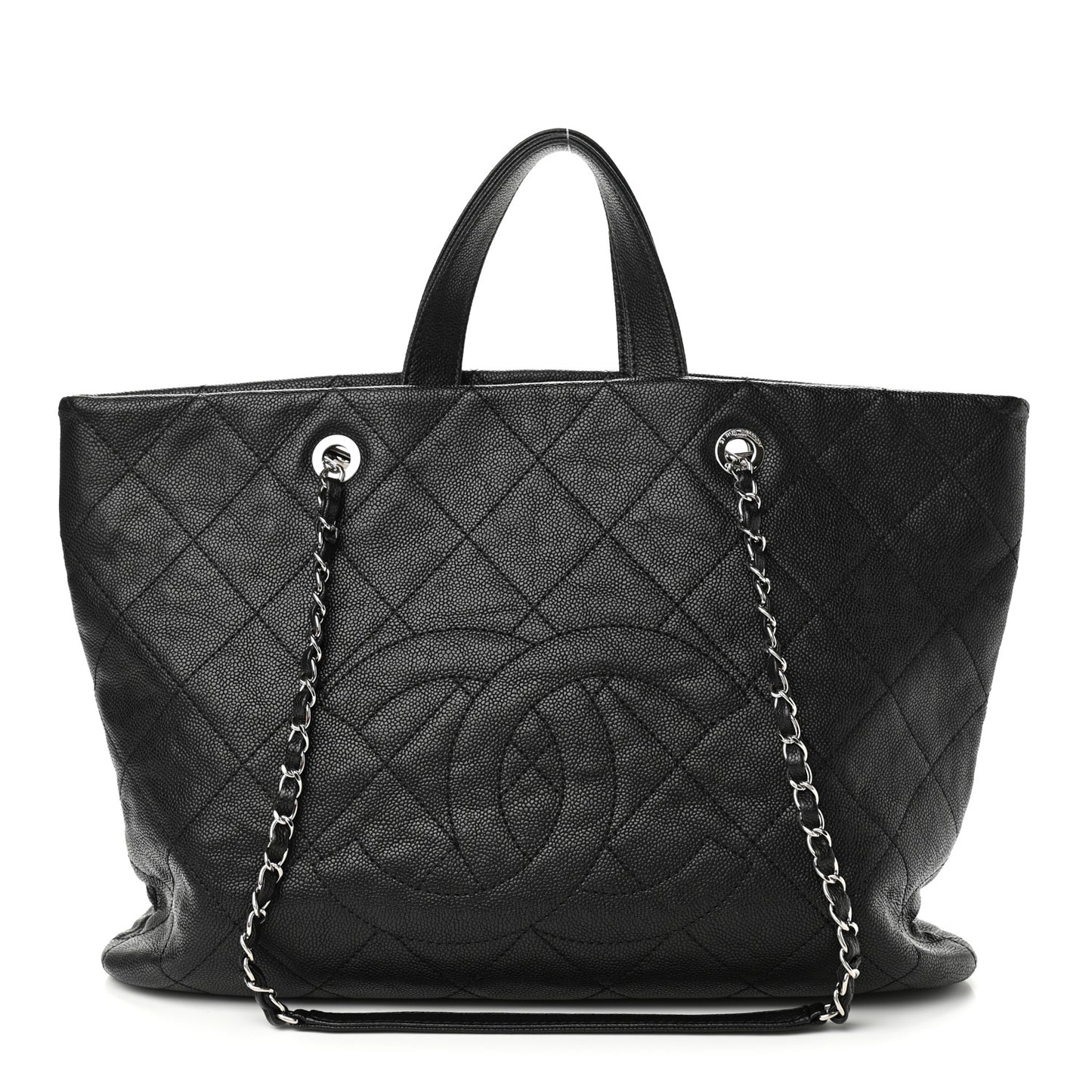 Caviar Quilted Large CC Tote Black