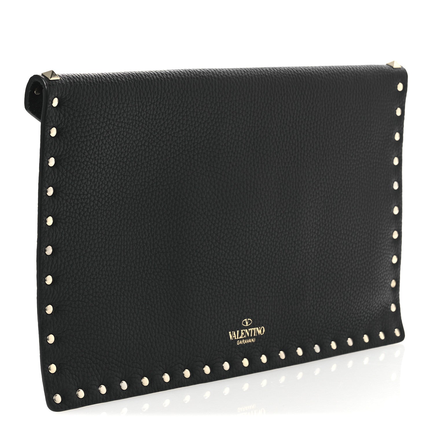 Valentino Garavani Pebbled Calfskin Large Rockstud Envelope Clutch Black 3 of 8