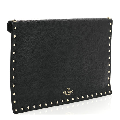 Valentino Garavani Pebbled Calfskin Large Rockstud Envelope Clutch Black 3 of 8