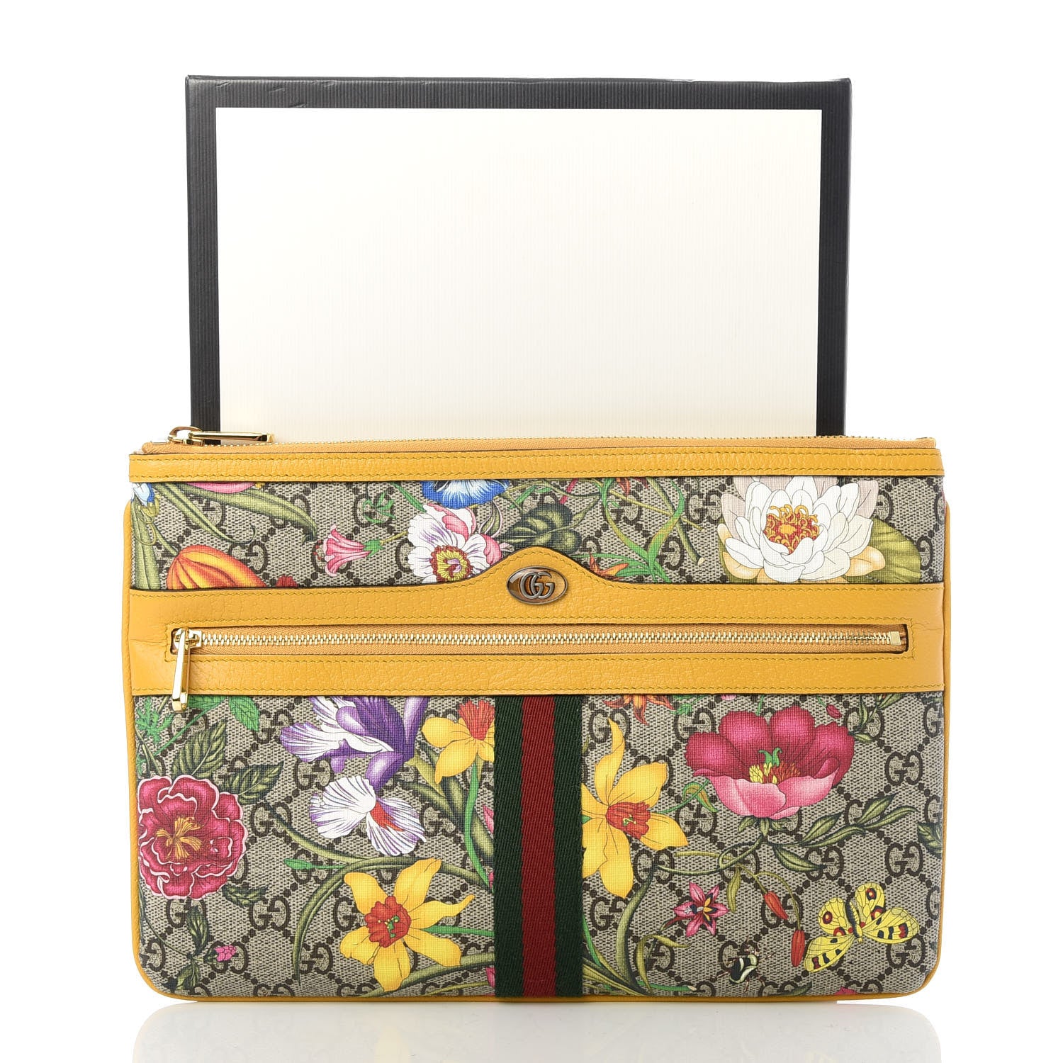 Gucci GG Supreme Monogram Flora Large Ophidia Pouch Clutch Beige Multicolor Crop 9 of 9