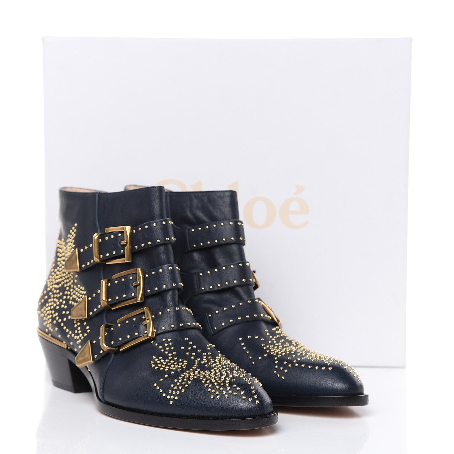 Chloe Nappa Sheepskin Studded Susanna Ankle Boots 39.5 Royal Navy 8 of 8
