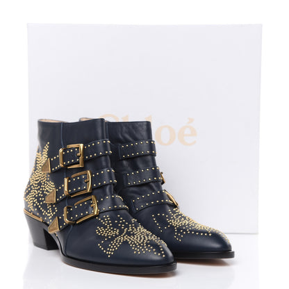 Chloe Nappa Sheepskin Studded Susanna Ankle Boots 39.5 Royal Navy 8 of 8