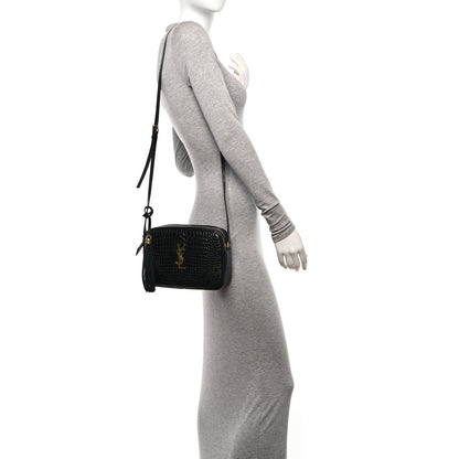 Saint Laurent Patent Calfskin Crocodile Embossed Monogram Lou Camera Bag Black 3 of 11