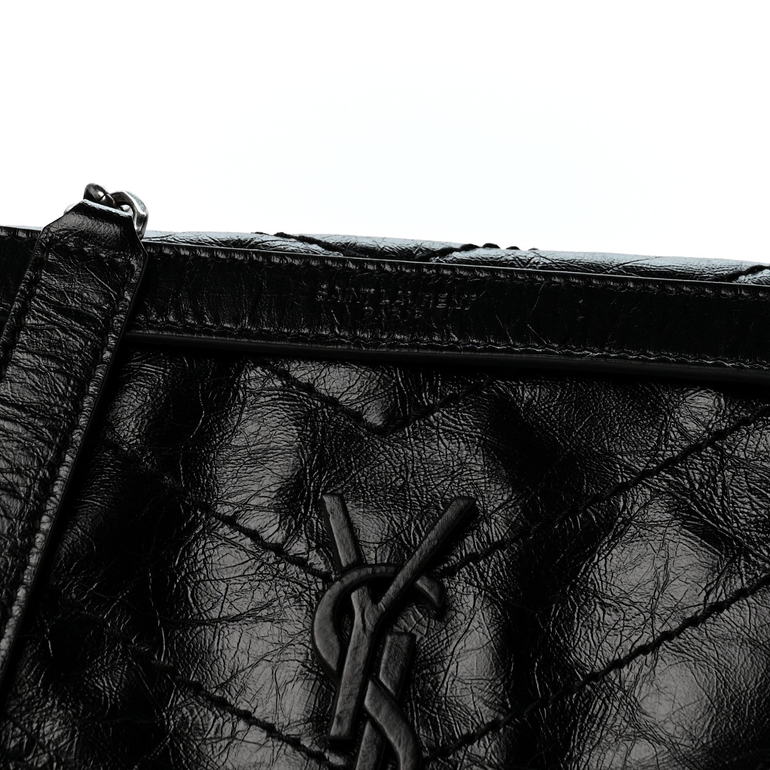Saint Laurent Crinkled Calfskin Matelasse Monogram Baby Niki Chain Satchel Black 8 of 11