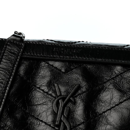 Saint Laurent Crinkled Calfskin Matelasse Monogram Baby Niki Chain Satchel Black 8 of 11