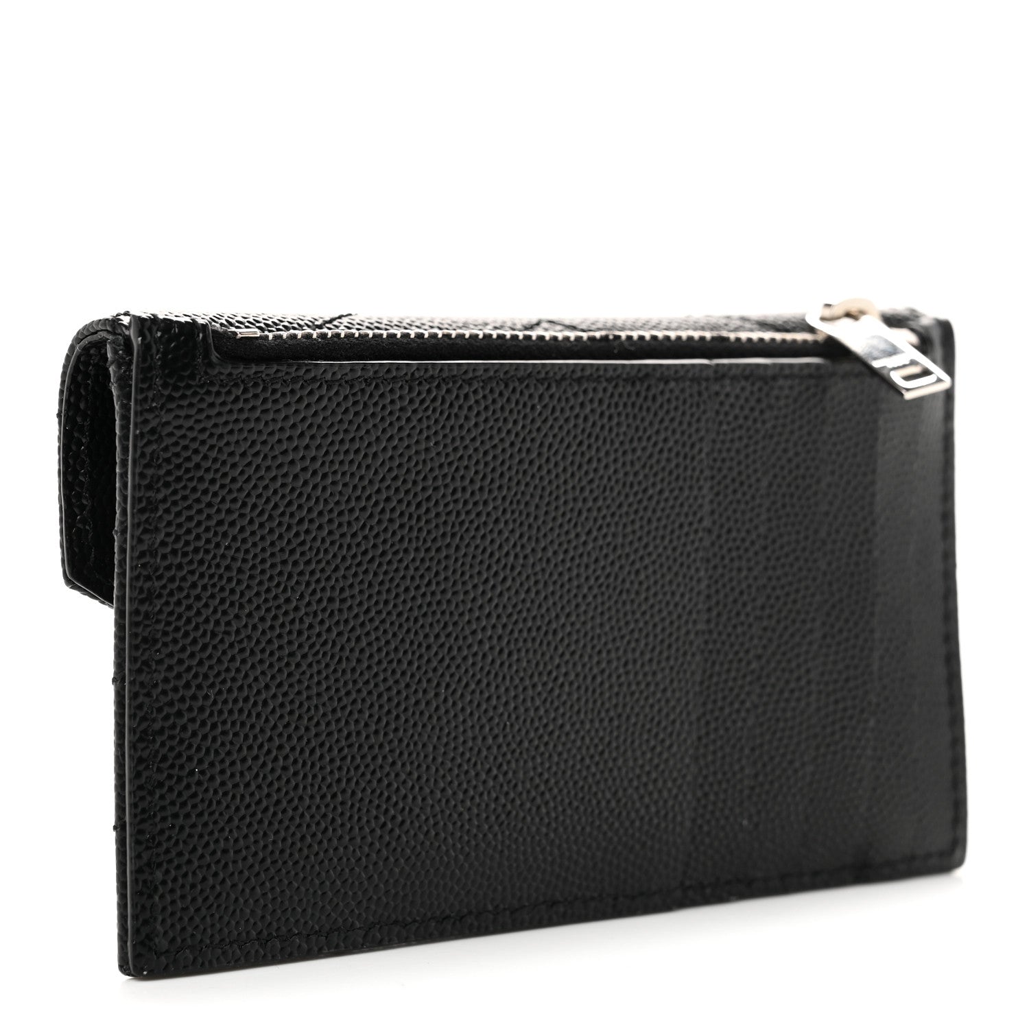 Saint Laurent Grain De Poudre Matelasse Chevron Monogram Compact Wallet Black 3 of 7