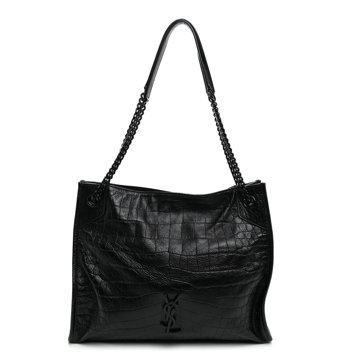Saint Laurent Calfskin Crocodile Embossed Monogram Medium Niki Shopping Bag Black 1 of 11