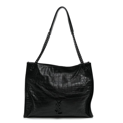 Saint Laurent Calfskin Crocodile Embossed Monogram Medium Niki Shopping Bag Black 1 of 11