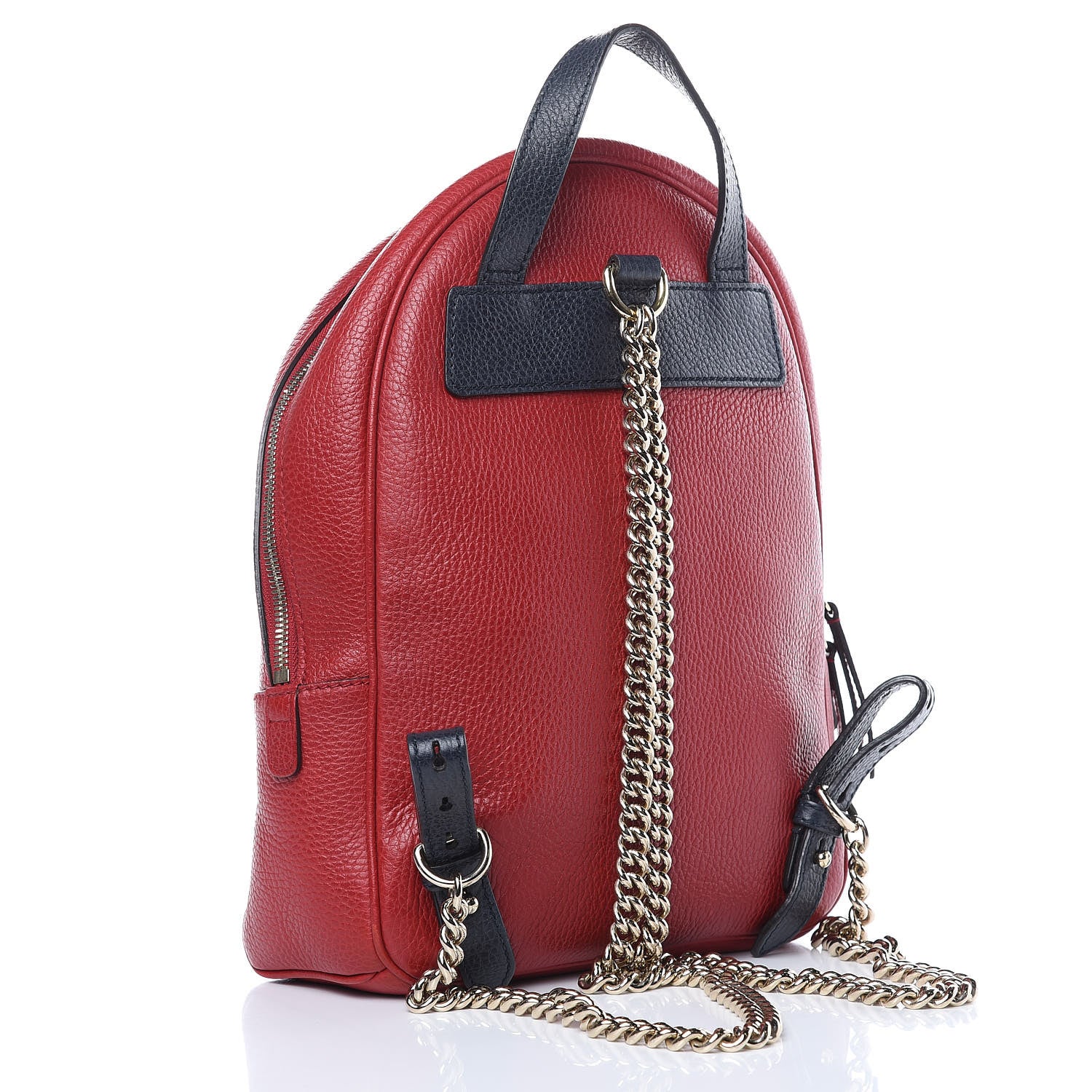 Gucci Pebbled Calfskin Bi-Color Soho Chain Backpack Red Navy 3 of 12