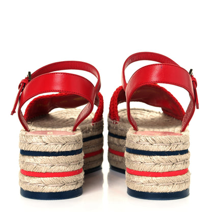 Gucci Cotton Malaga Kid Crochet Pearly GG Lilibeth Espadrille Platform Sandals 37 Hibiscus Red 5 of 10