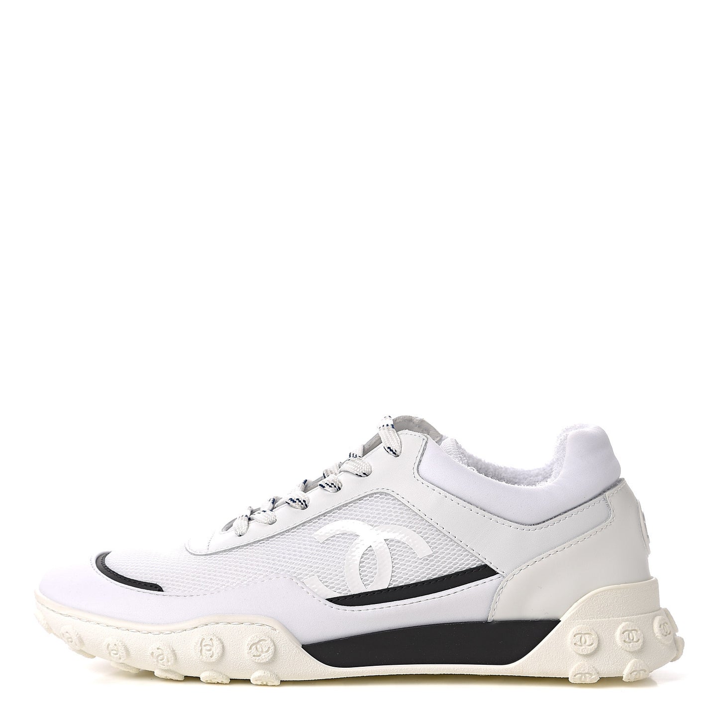 Calfskin Mesh Lycra Womens Logo Sneakers 39.5 White