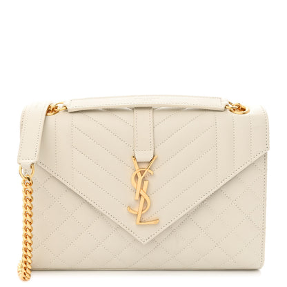 Saint Laurent Grain De Poudre Textured Mixed Matelasse Medium Triquilt Monogram Satchel White 1 of 11