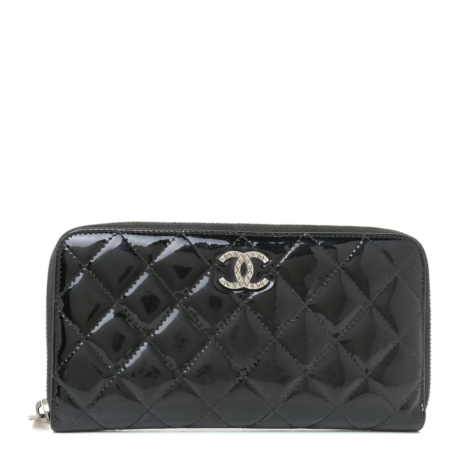 Chanel Patent Quilted Brilliant Zip Around Wallet Black 1 of 12