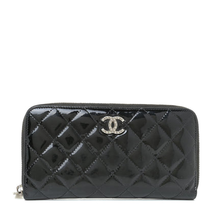 Chanel Patent Quilted Brilliant Zip Around Wallet Black 1 of 12
