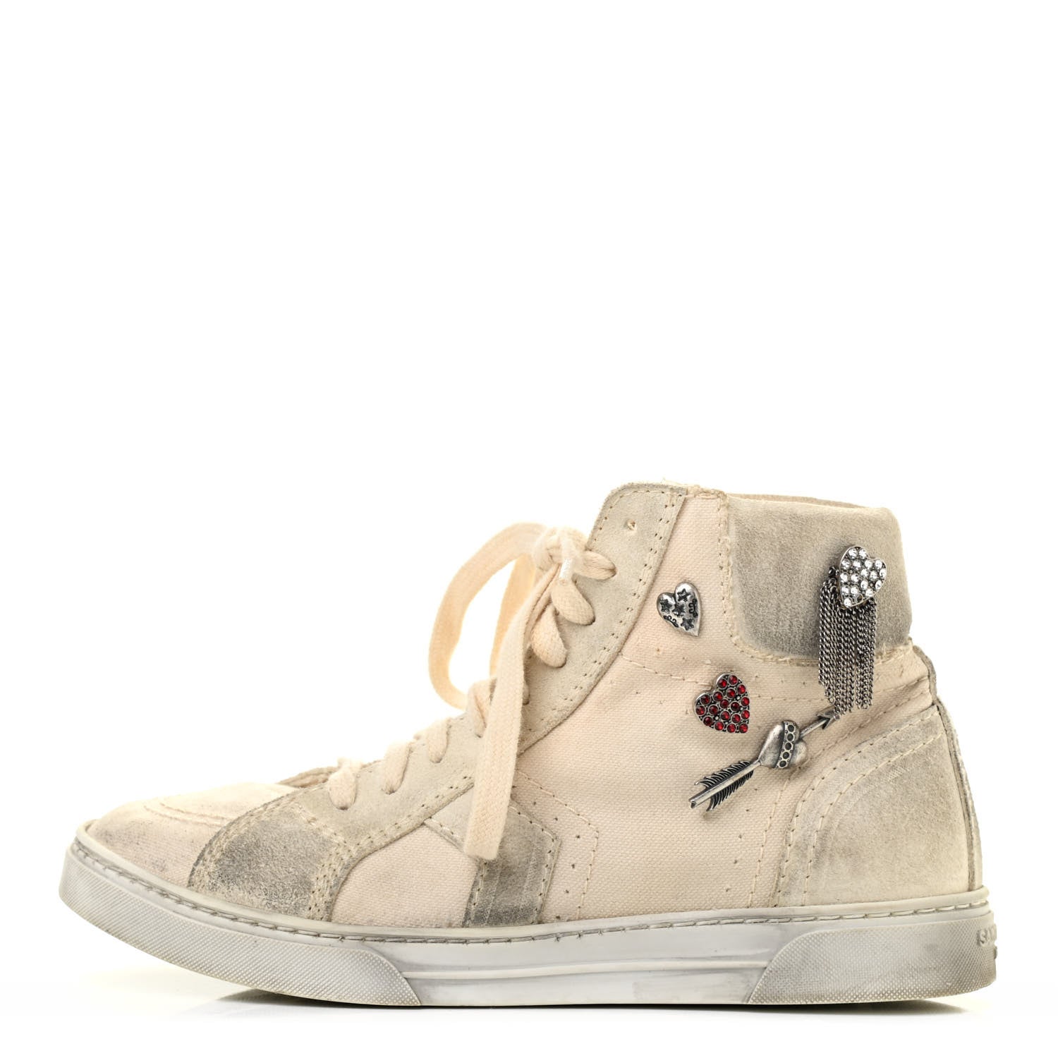 Saint Laurent Distressed Canvas Smoking Forever High Top Sneakers 35.5 Milk Panna 1 of 9