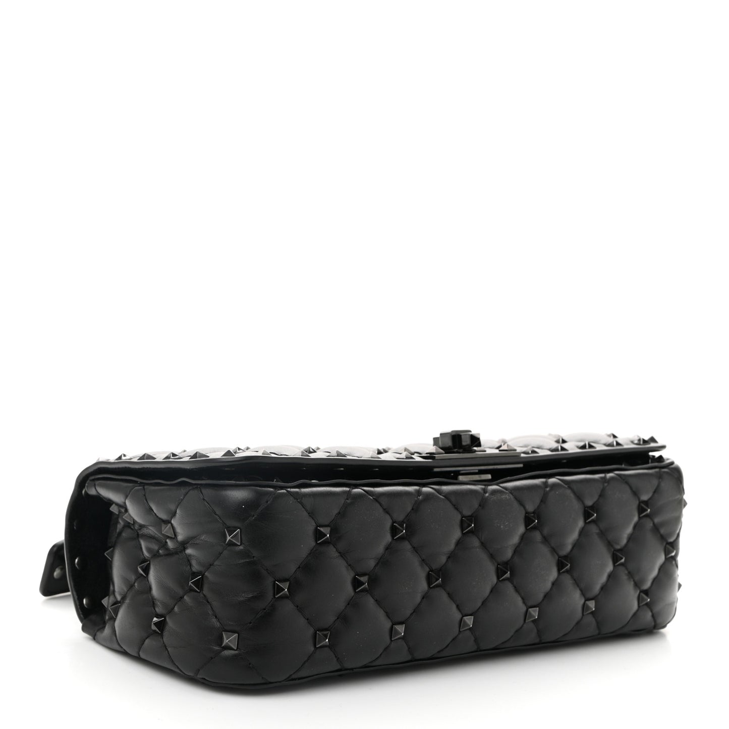 Calfskin Tonal Rockstud Spike Convertible Shoulder Bag Black
