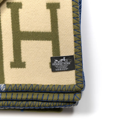 Hermes Wool Cashmere Avalon III Throw Blanket Marine Kaki 3 of 3