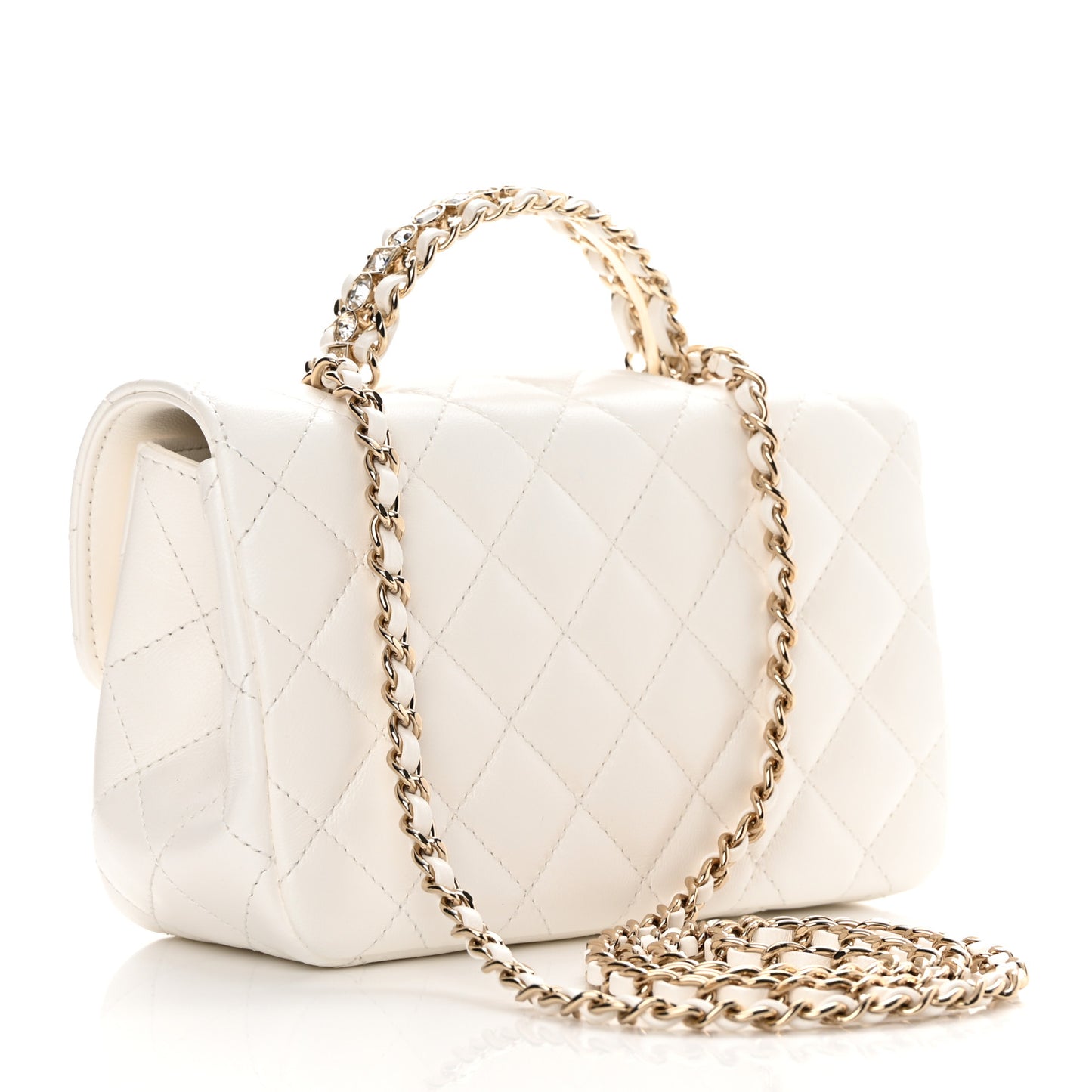 Lambskin Quilted Mini Crystal Top Handle Rectangular Flap White