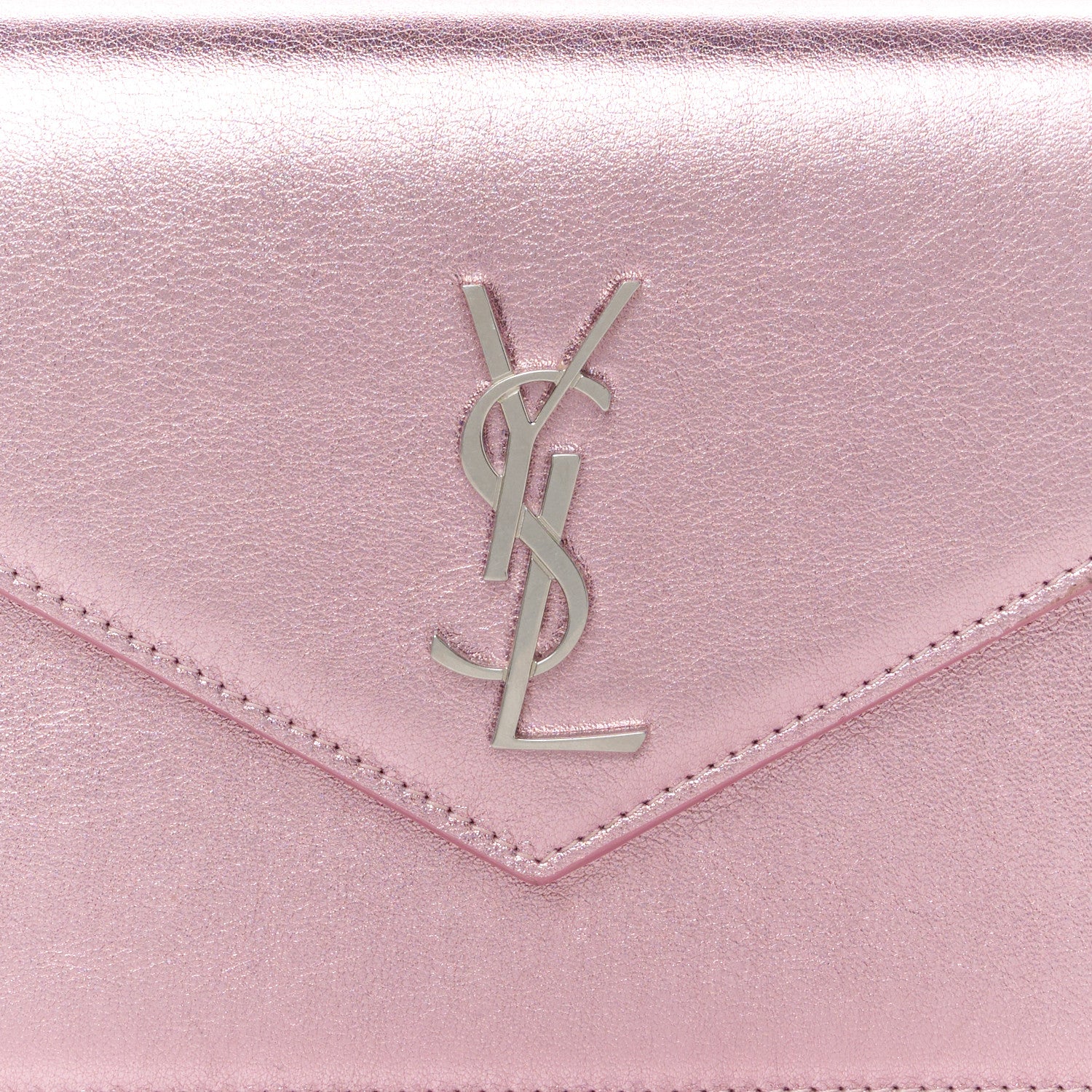 Saint Laurent Metallic Calfskin Monogram Envelope Chain Wallet New Azalea 7 of 10