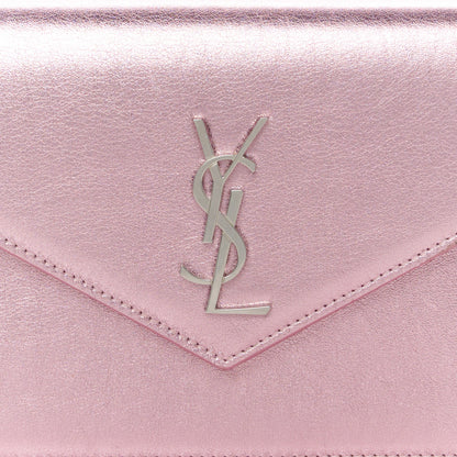 Saint Laurent Metallic Calfskin Monogram Envelope Chain Wallet New Azalea 7 of 10