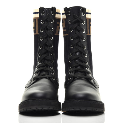 Fendi Calfskin Stretch Fabric Rockoko Biker Boots 35.5 Tobacco Black Marino 2 of 8