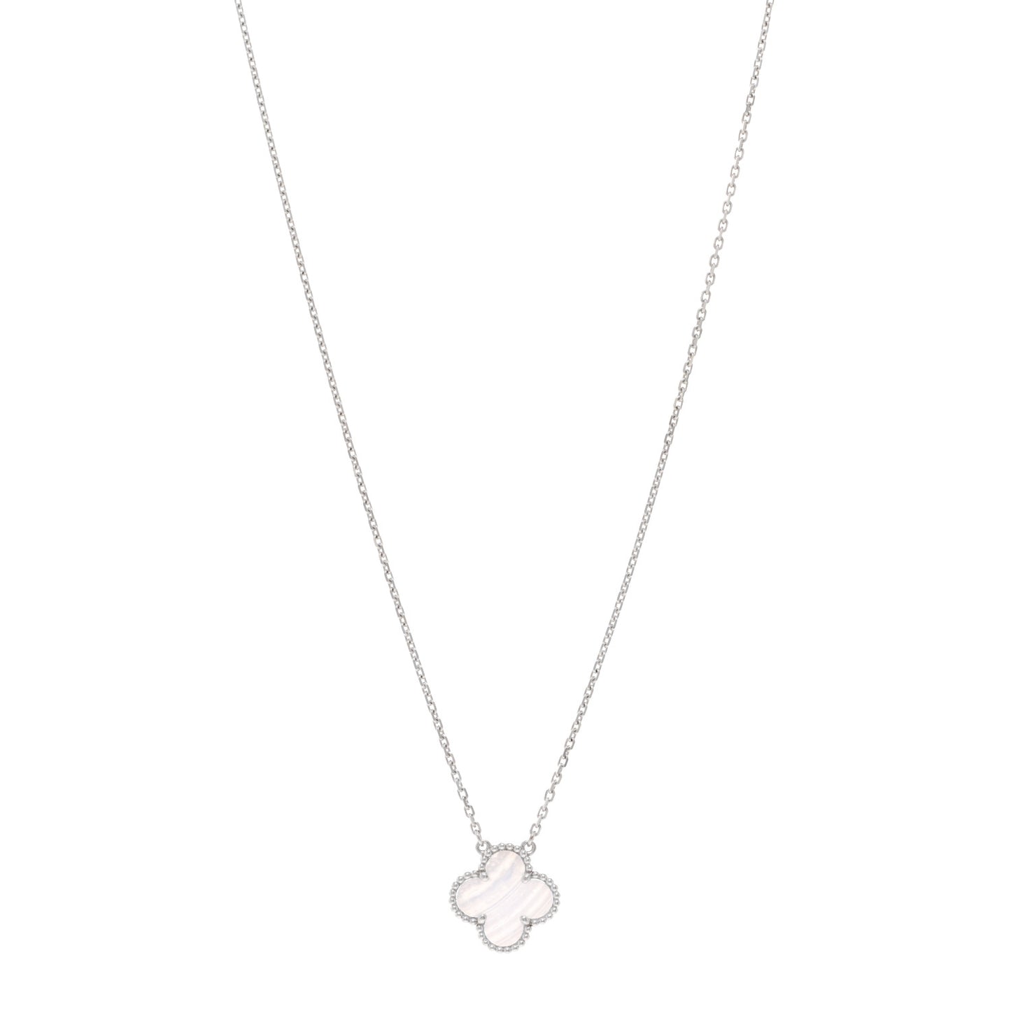 18k White Gold Chalcedony Vintage Alhambra Pendant Necklace