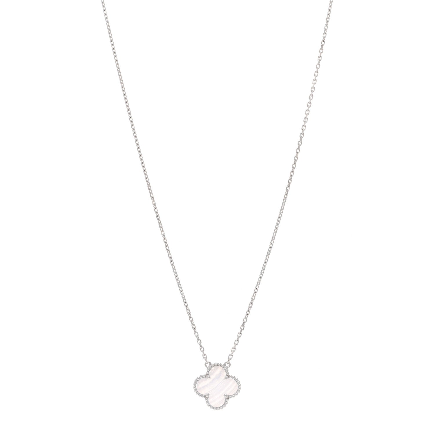 Van Cleef & Arpels 18k White Gold Chalcedony Vintage Alhambra Pendant Necklace 1 of 4