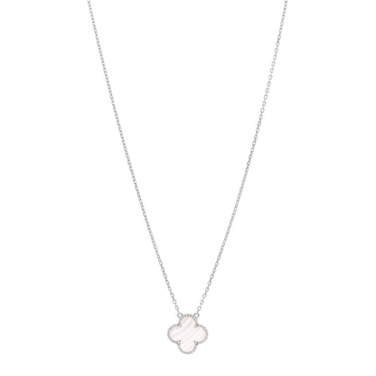 Van Cleef & Arpels 18k White Gold Chalcedony Vintage Alhambra Pendant Necklace 1 of 4