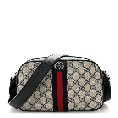 Gucci GG Supreme Monogram Textured Dollar Calfskin Web Small Ophidia Camera Bag Beige Blue 1 of 9