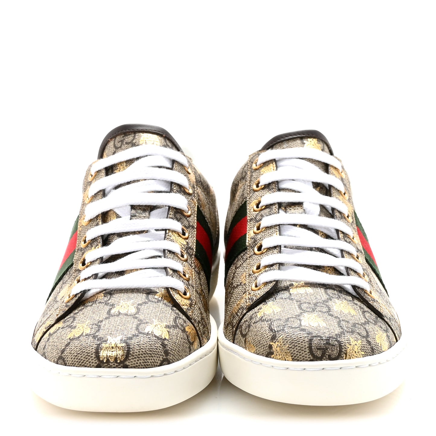 GG Supreme Monogram Bees Ayers Web Womens Ace Sneakers 38.5 Beige Oro Green Red
