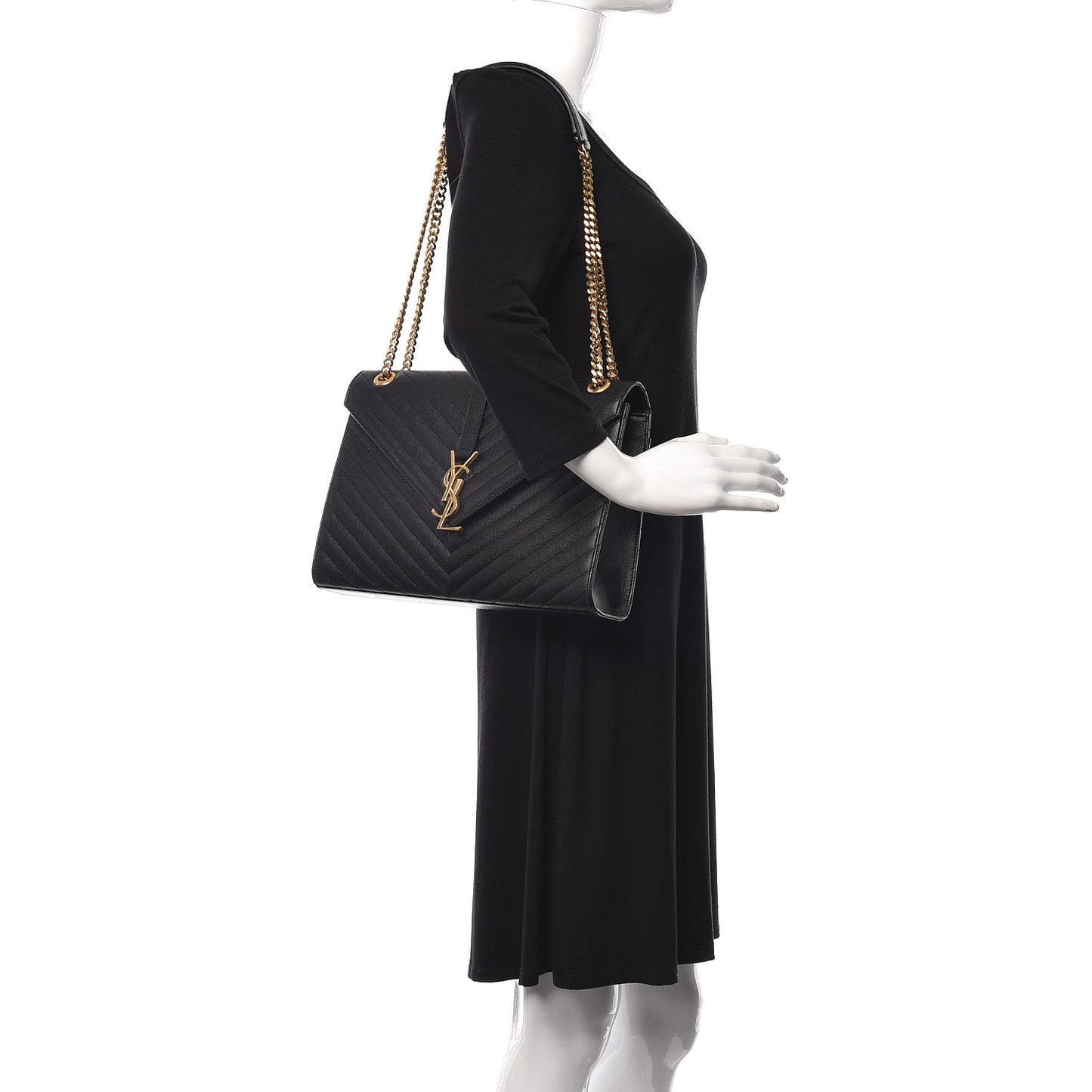 Grain De Poudre Matelasse Chevron Large Monogram Satchel Black