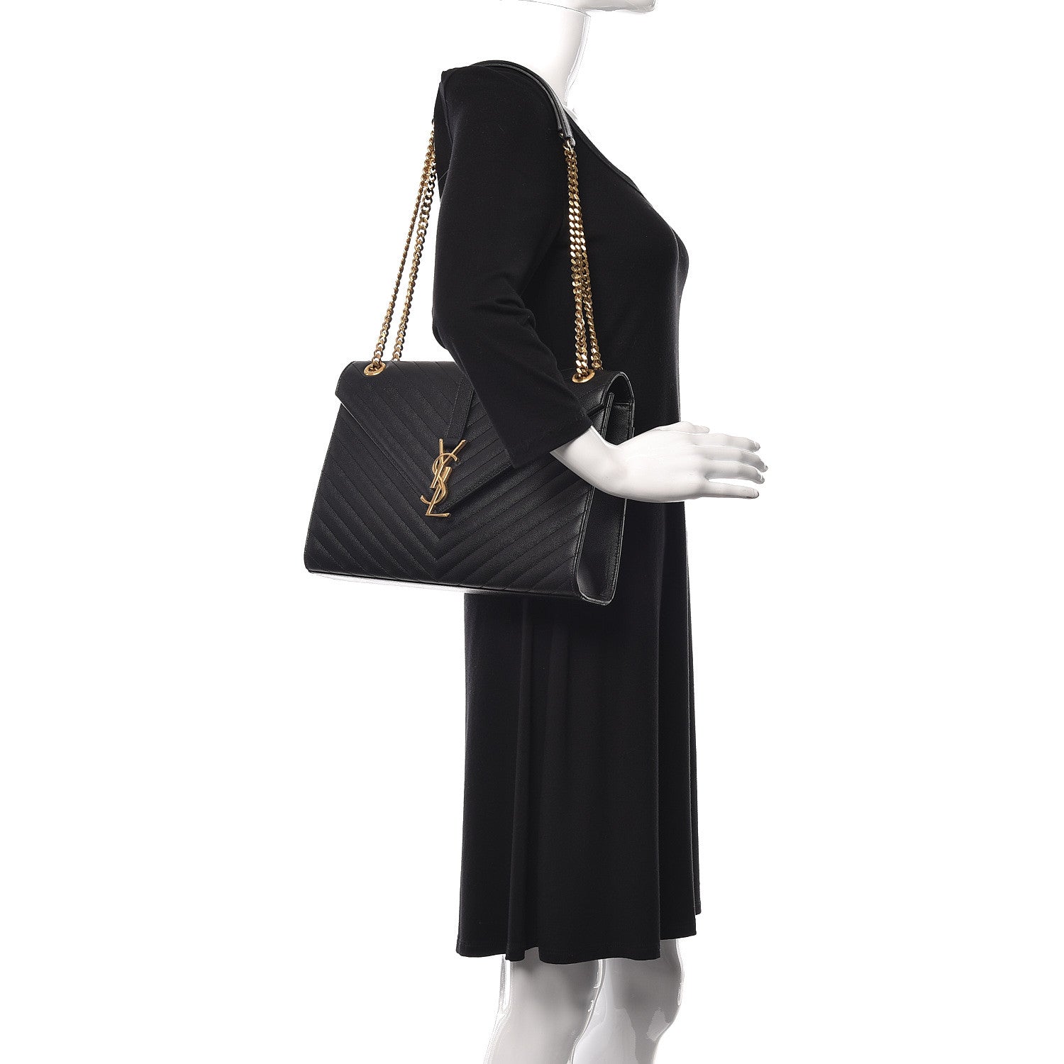 Saint Laurent Grain De Poudre Matelasse Chevron Large Monogram Satchel Black 2 of 9