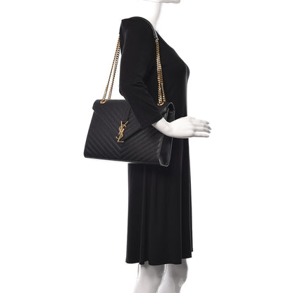 Saint Laurent Grain De Poudre Matelasse Chevron Large Monogram Satchel Black 2 of 9